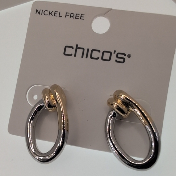 Chico's Gold and Silver Two-Tone Hoop Earrings - Picture 1 of 6